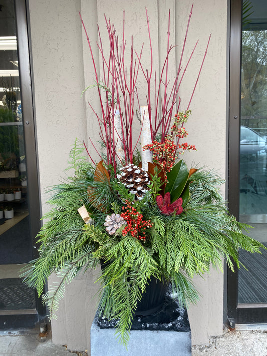 11" birch and dogwood planter