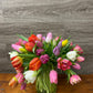 Rainbow tulip arrangement